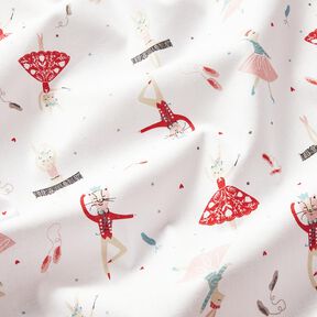 Cotton Cretonne dancing animals – white/red, 