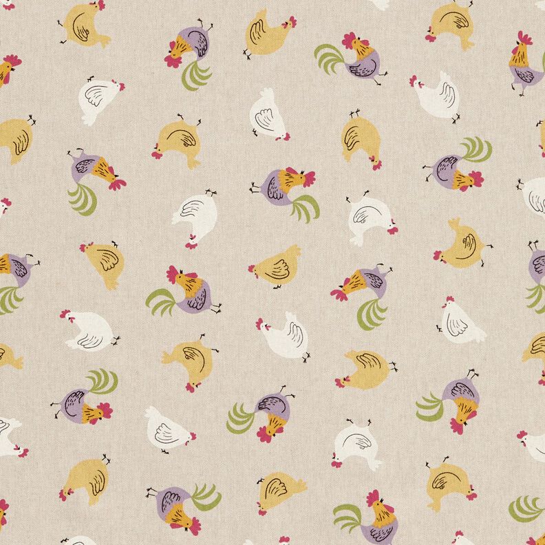 Decor Fabric Half Panama little chickens – natural/white,  image number 1