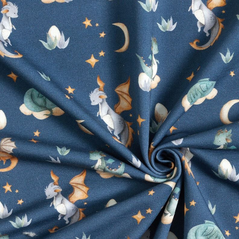 French Terry cute dragons Digital Print – blue grey,  image number 3