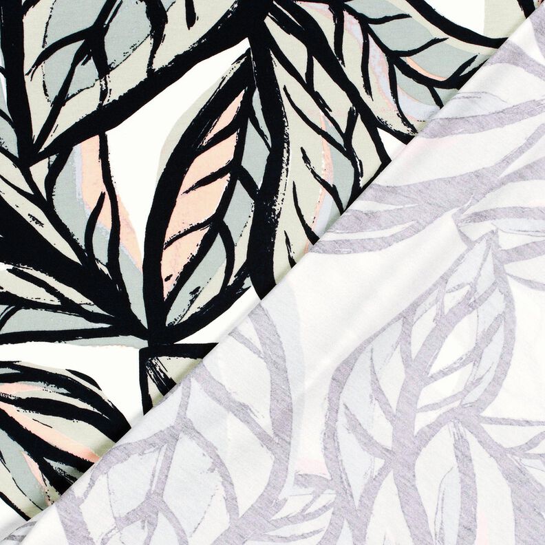 Viscose Jersey large leaves – ivory/midnight blue,  image number 4