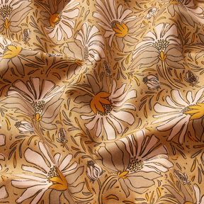 Decor Fabric Half Panama Big Flowers – dark beige/curry yellow, 