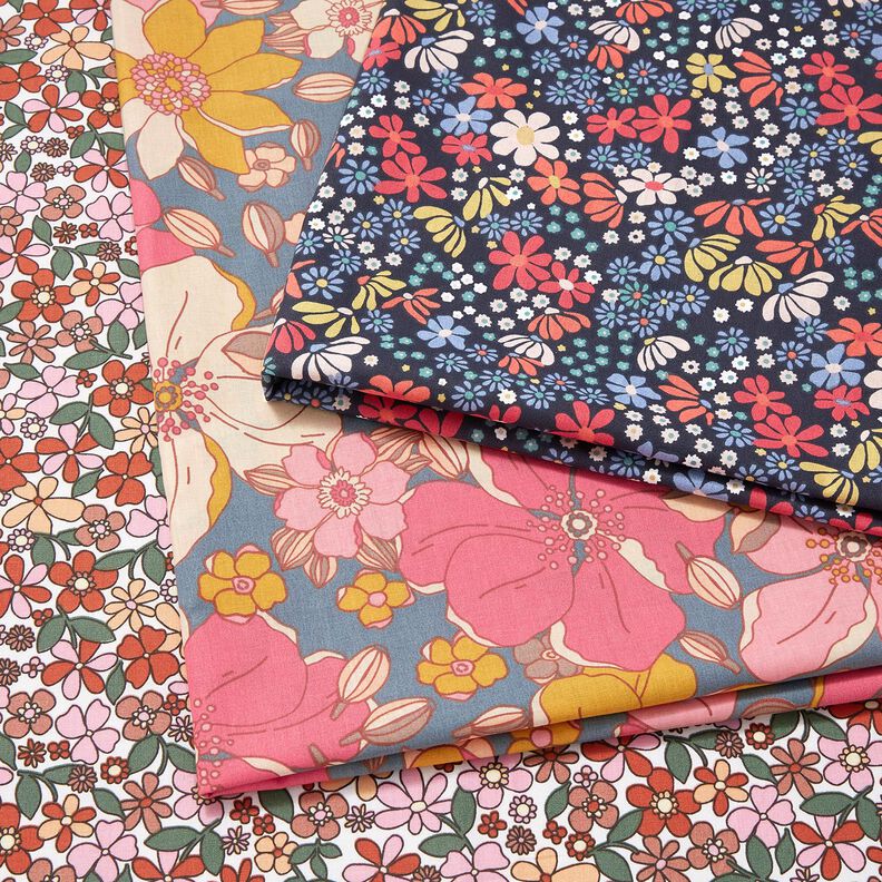 Cotton Cretonne small retro flowers – white/pink, image number 5