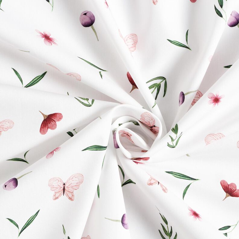 Cotton Poplin flowers and butterflies – white,  image number 3
