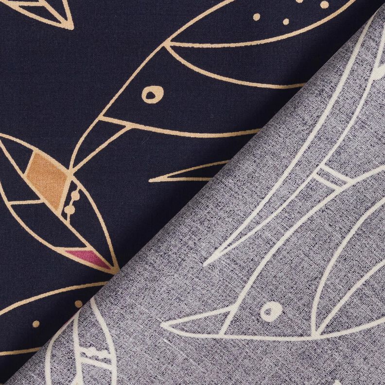 viscose fabric Art Deco Birds – midnight blue/sand, image number 4