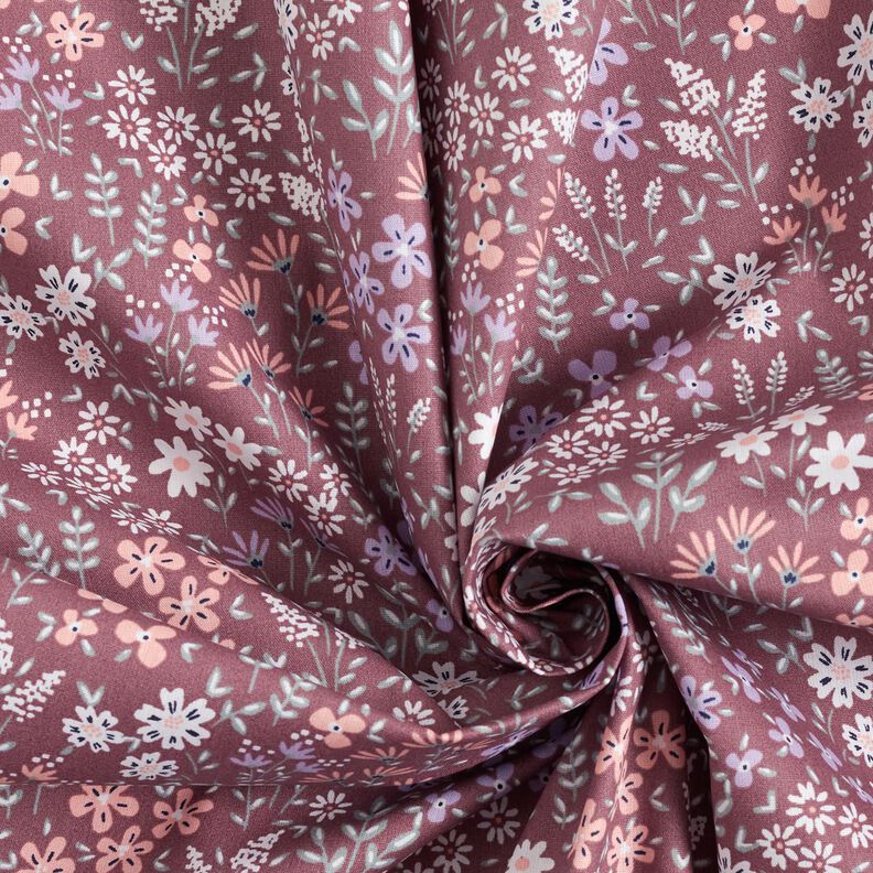 Coated Cotton colourful floral meadow – dark dusky pink/white,  image number 4