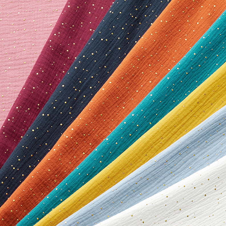 Scattered Gold Polka Dots Cotton Muslin – terracotta/gold,  image number 5