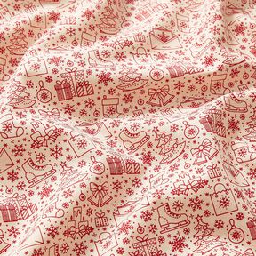Cotton Cretonne graphic-art Christmas motifs – natural/carmine, 