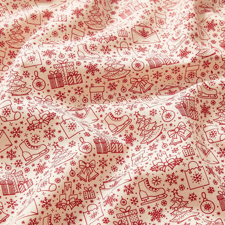 Cotton Cretonne graphic-art Christmas motifs – natural/carmine,  image number 2