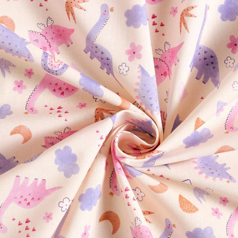 Cotton Poplin Dinosaur Princesses Digital Print – light beige,  image number 3