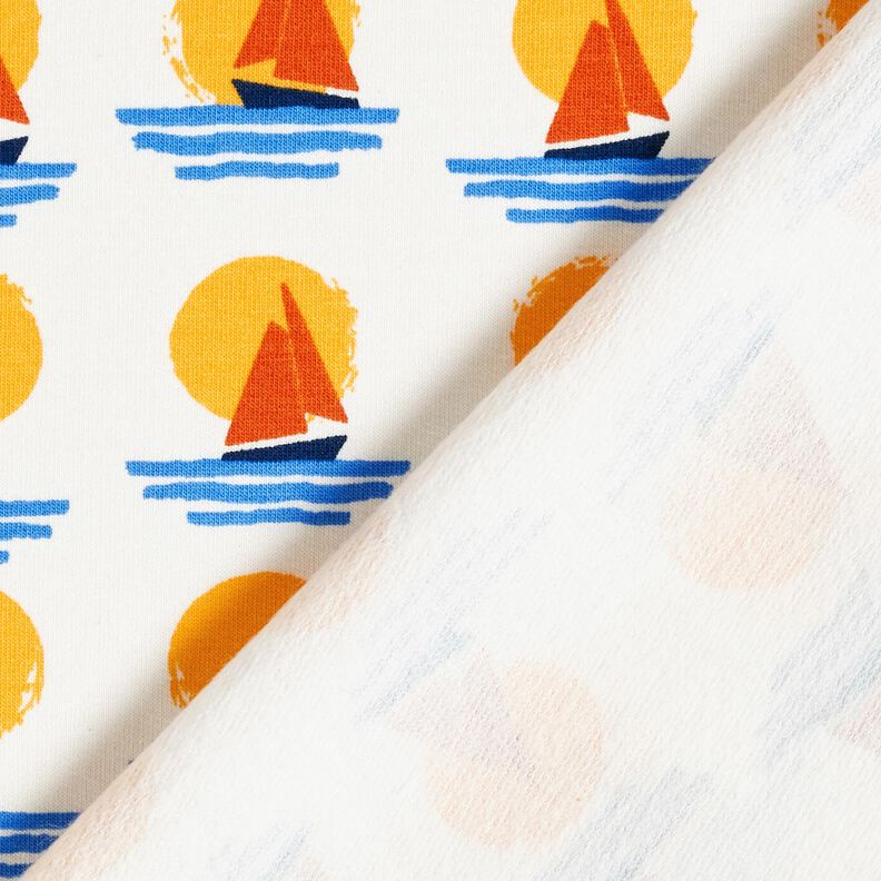 Brushed Sweatshirt Fabric Sailing boats at sunset – white/blue, image number 4