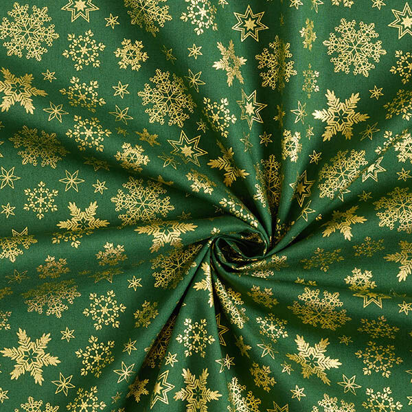 Cotton Poplin Snow Crystals – green/gold,  image number 3