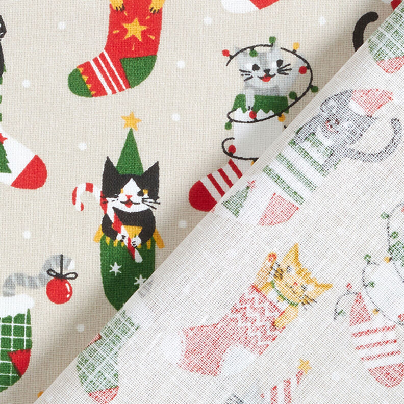 Cotton Cretonne Christmas Cats – natural, image number 4