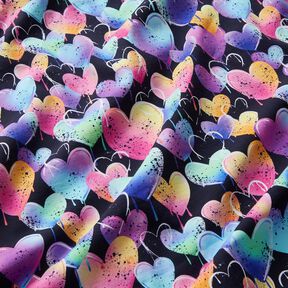 Cotton Jersey colourful hearts | Glitzerpüppi – black, 