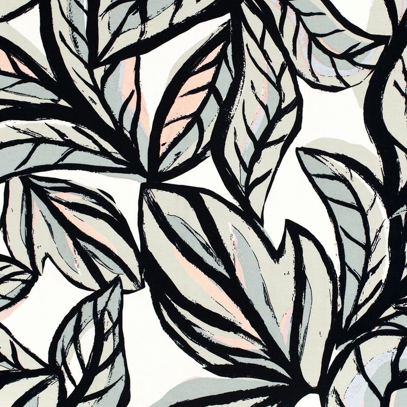 Viscose Jersey large leaves – ivory/midnight blue,  image number 1