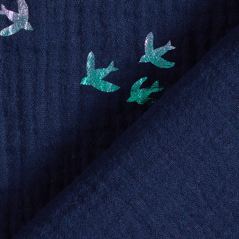 Double Gauze/Muslin Swallows Foil Print | Poppy Fabrics – midnight blue/colour mix,  image number 4