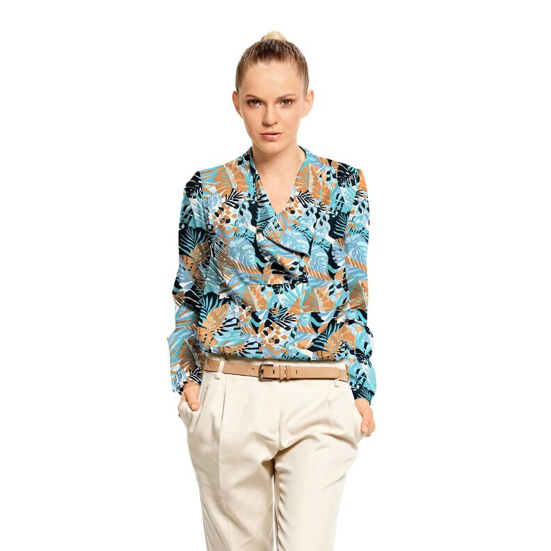 Satin Crepe Palms and Monstera – brilliant blue/blue-black,  image number 5