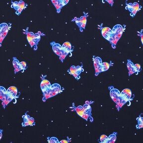 Cotton Jersey Colourful Hearts | Glitzerpüppi  – midnight blue/raspberry,  Cotton Jersey Colourful Hearts | Glitzerpüppi  – midnight blue/raspberry,
