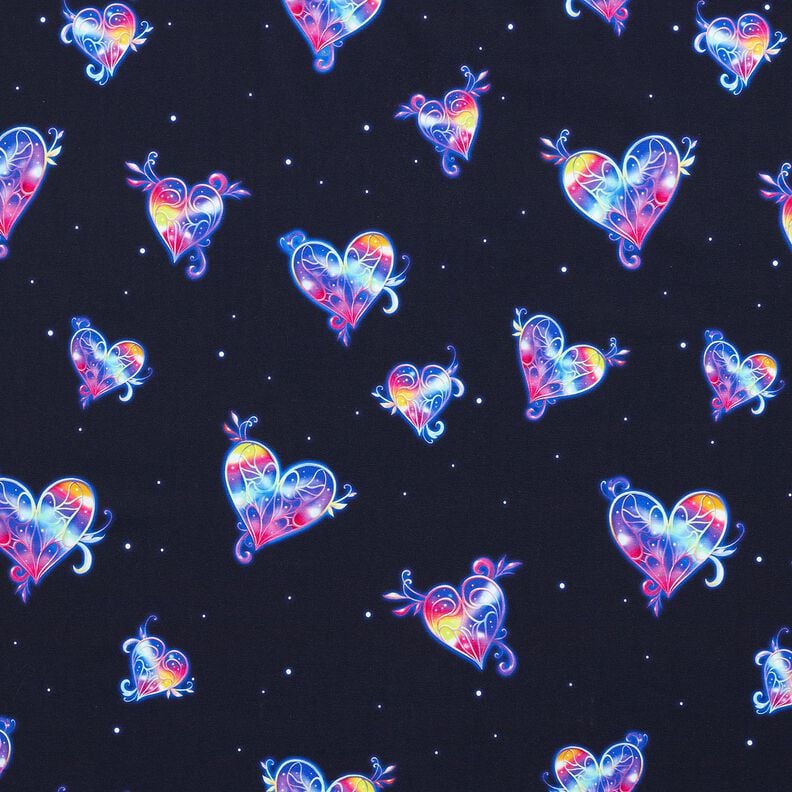 Cotton Jersey Colourful Hearts | Glitzerpüppi  – midnight blue/raspberry,  image number 1