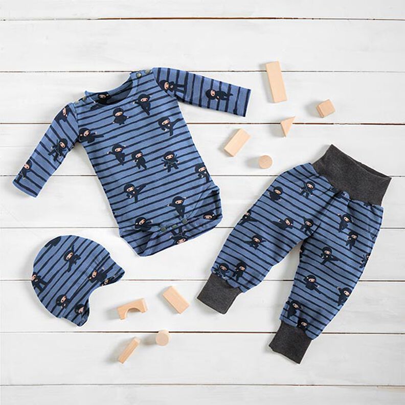 Cotton Jersey Stripe Ninjas  – blue grey,  image number 5