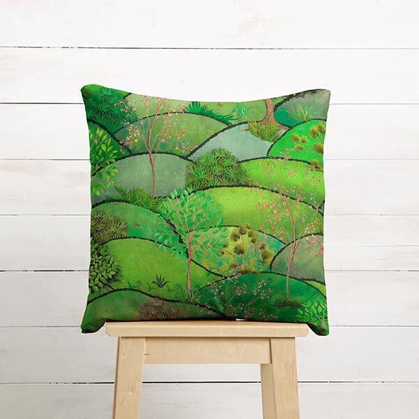 Spring Landscape Digital Print Half Panama Decor Fabric – apple green/light green,  image number 3