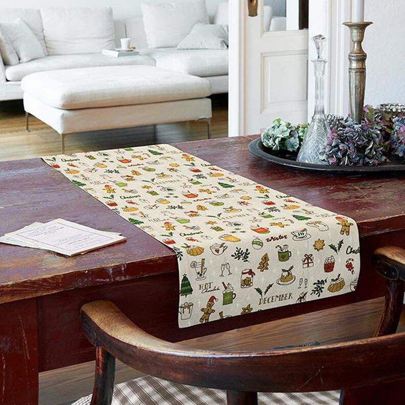 Decor Fabric Half Panama wintry sketches – natural/pine,  image number 10
