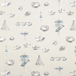 Decor Fabric Panama Little boat – natural/light blue, 