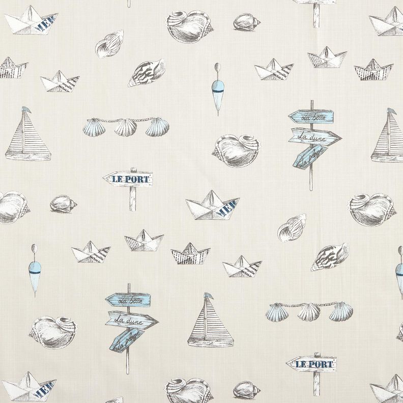 Decor Fabric Panama Little boat – natural/light blue,  image number 1