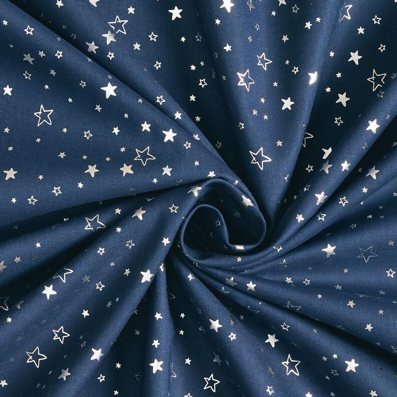 Cotton Poplin Foil Print Christmas Stars – midnight blue/metallic silver,  image number 3