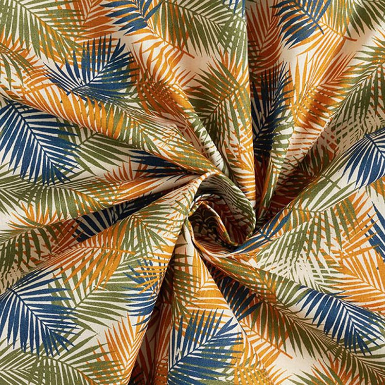 Cotton Cretonne palm leaves – light beige/blue,  image number 4