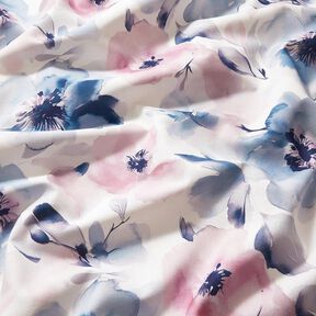 Decor Fabric Half Panama large watercolour flowers – white/pastel violet, 