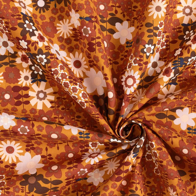 Geometric flowers cotton poplin – curry yellow/dark brown,  image number 3