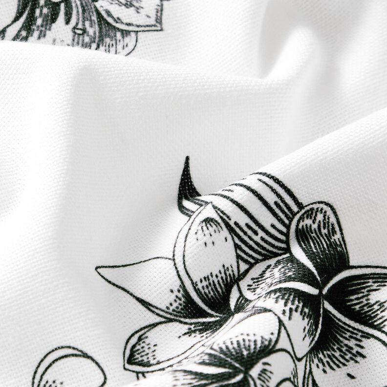 Decor Fabric Half Panama picturesque flowers – white/black,  image number 2