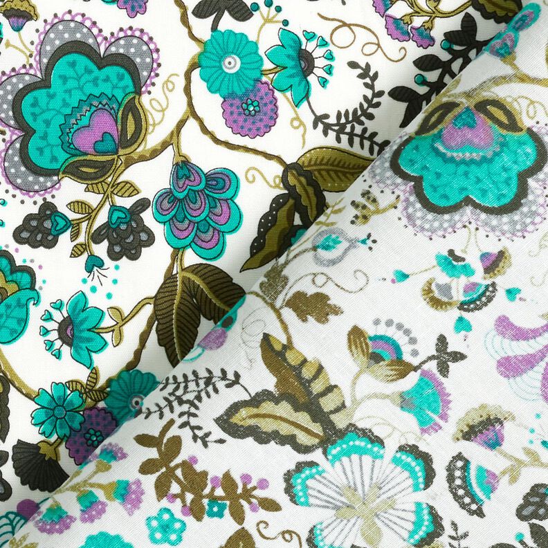 Cotton Poplin paisley flowers – ivory/emerald green,  image number 4