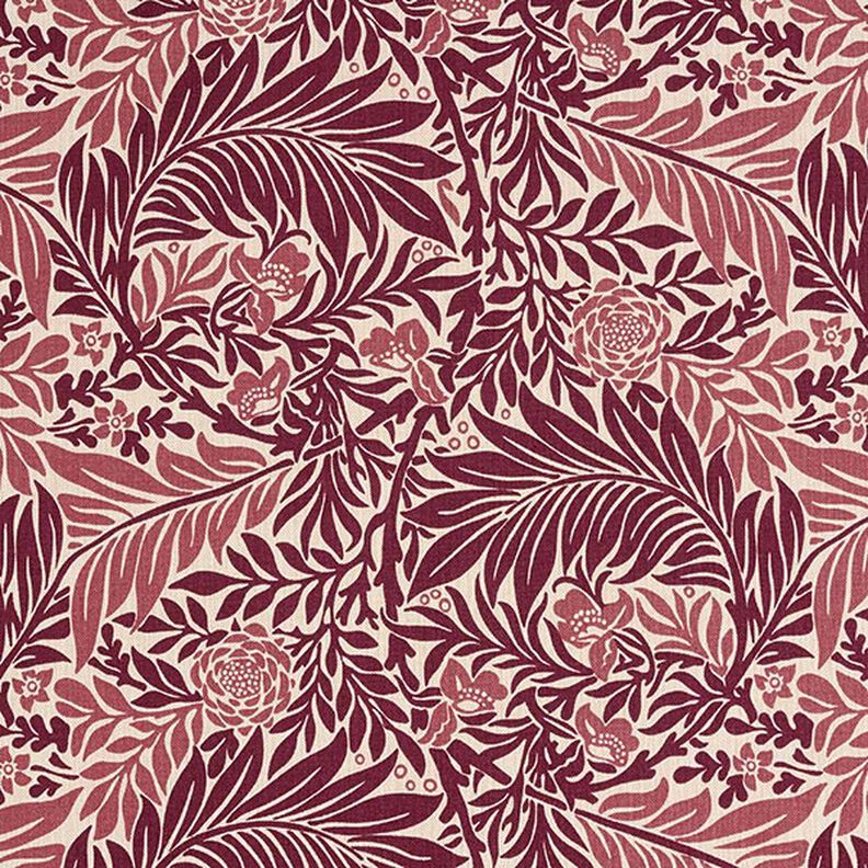 Decor Fabric Half Panama flowers and tendrils – natural/burgundy,  image number 1