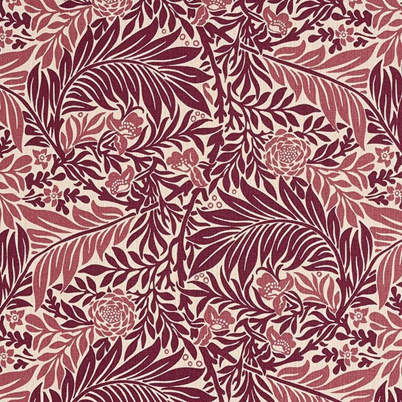 Decor Fabric Half Panama flowers and tendrils – natural/burgundy,  image number 1