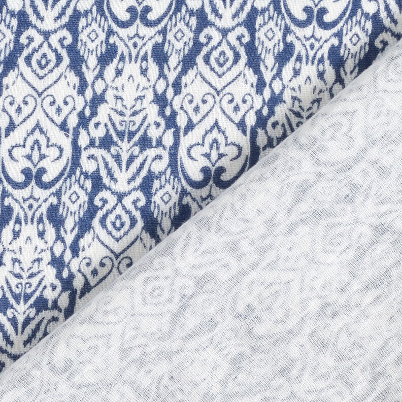 Double Gauze/Muslin traditional pattern – white/indigo,  image number 5