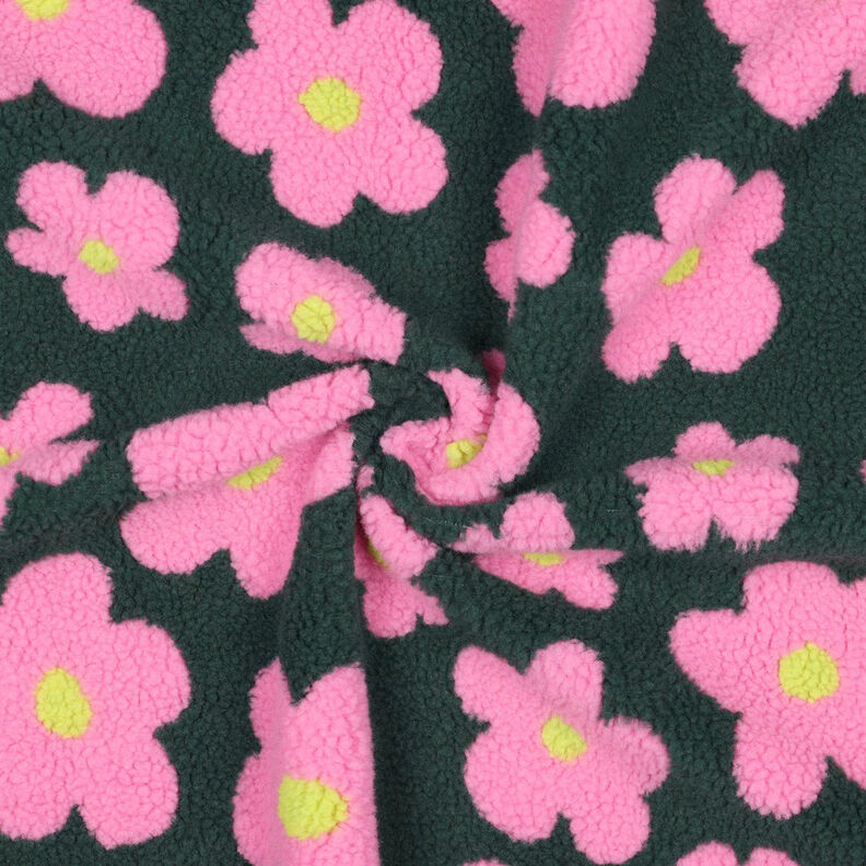 Teddy Fur Flowers | Poppy Fabrics – dark green/pink, image number 4