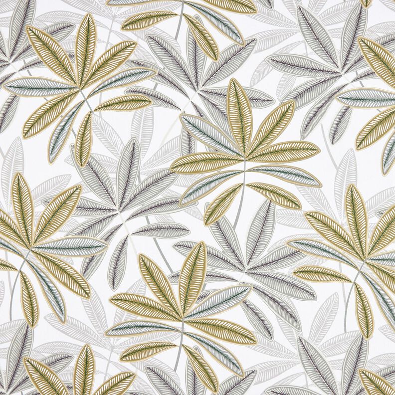 Decor Fabric Half Panama colourful leaves – white/olive,  image number 1