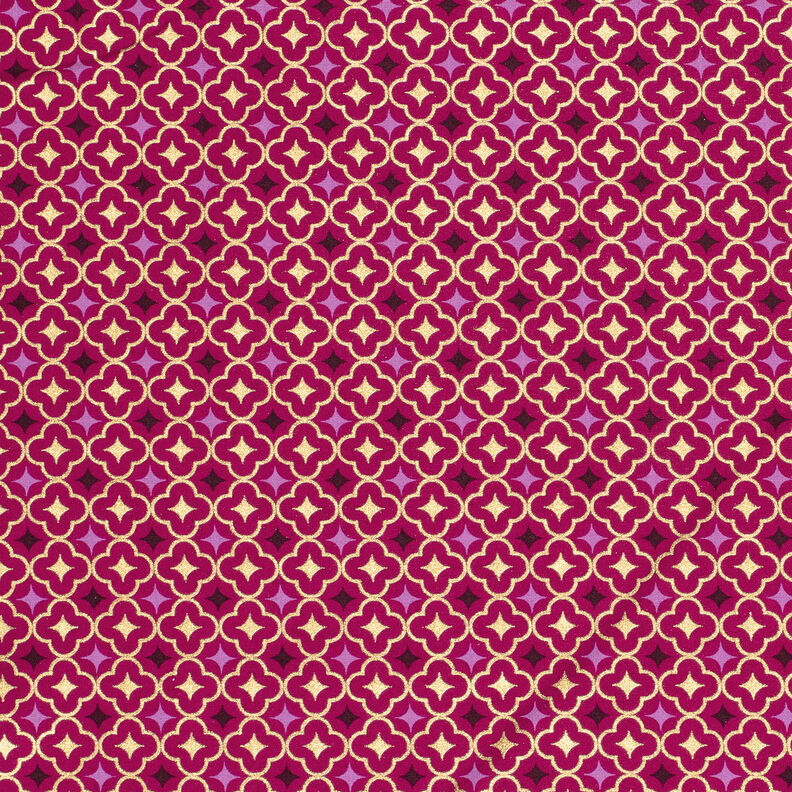 Cotton Poplin festive tiles – berry/gold,  image number 1