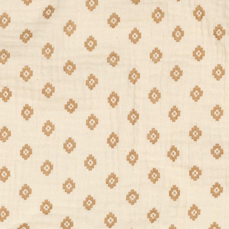 GOTS Double Gauze/Muslin Boho diamond pattern  | Poppy Fabrics – cream/cinnamon,  image number 2