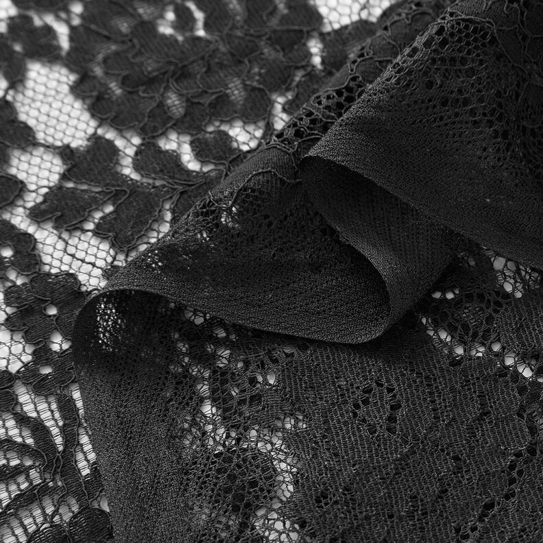 Floral motif fine lace fabric – black,  image number 3