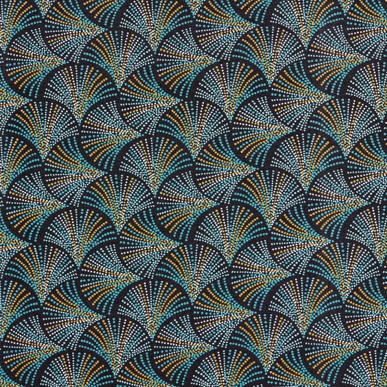 viscose fabric Retro fans – midnight blue/turquoise, image number 1