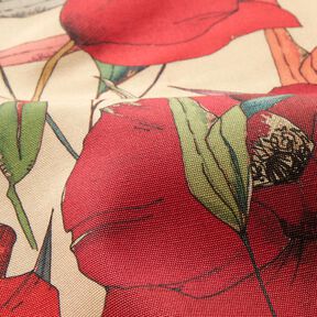 Outdoor Fabric Canvas Poppies – beige/carmine, 