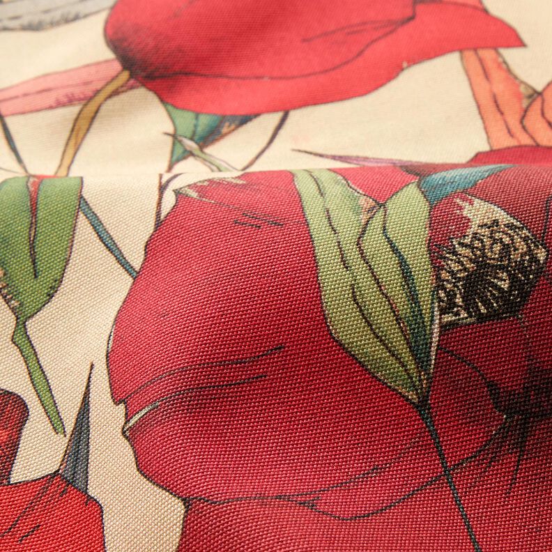 Outdoor Fabric Canvas Poppies – beige/carmine,  image number 3