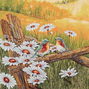 Decorative Panel Tapestry Fabric pair of birds – carmine/light beige, 