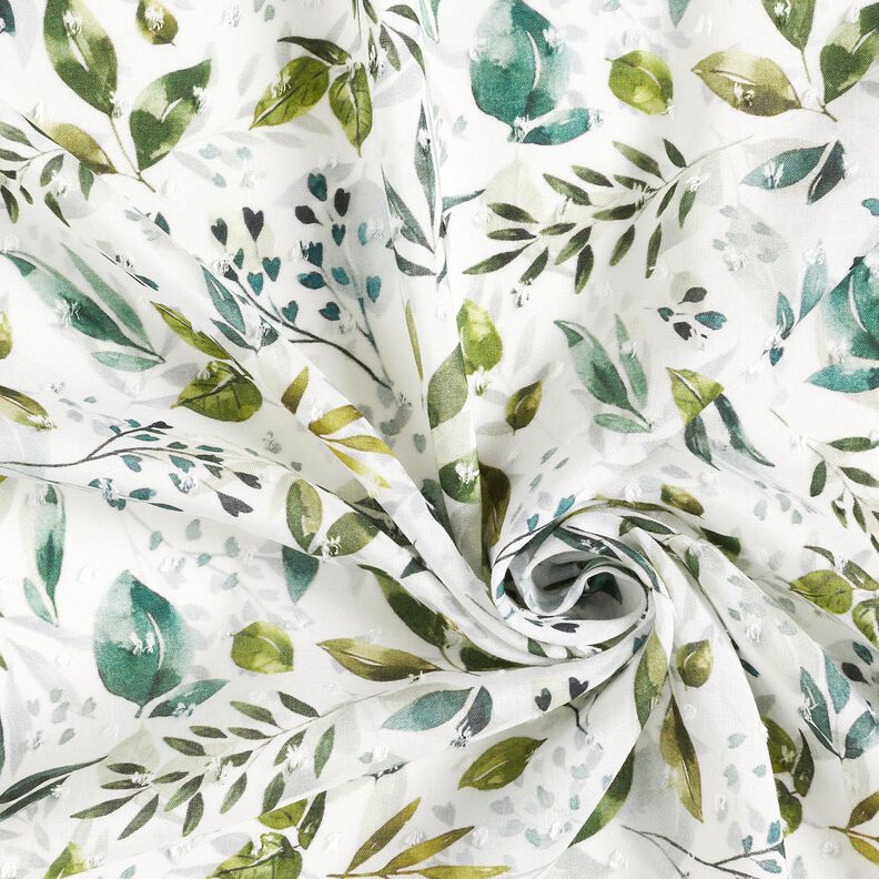Viscose fabric dobby Leaves – white/dark green,  image number 3