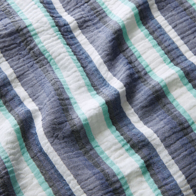 Double Gauze/Muslin yarn-dyed stripes – indigo/ice blue, image number 2