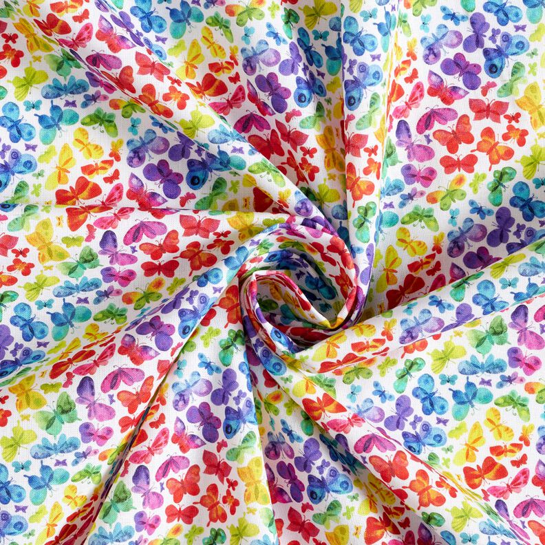 Cotton Poplin Rainbow Butterflies Digital Print – white/colour mix,  image number 3
