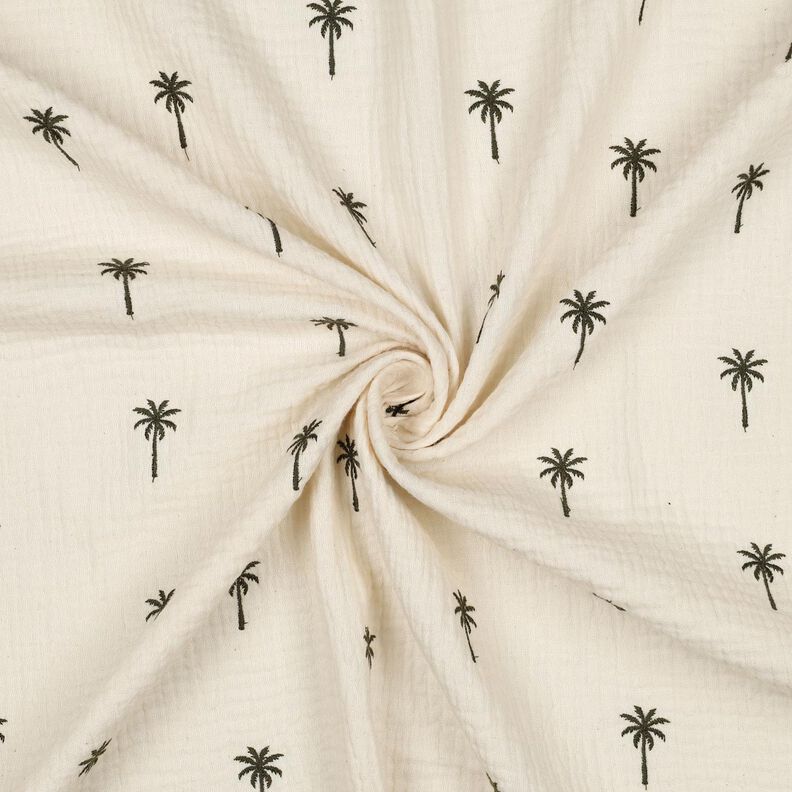 Double Gauze/Muslin embroidered palm trees  | Poppy Fabrics – offwhite/dark olive,  image number 3