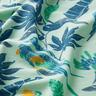 Bamboo jersey, birds & leaves – pastel green, 